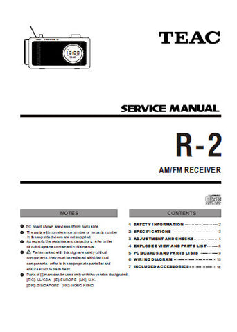 TEAC R-2 AM FM RECEIVER SERVICE MANUAL INC PCBS SCHEM DIAGS AND PARTS LIST 21 PAGES ENG