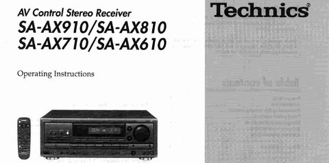 TECHNICS SA-AX610 SA-AX710 SA-AX810 SA-AX910 AV CONTROL STEREO RECEIVER OPERATING INSTRUCTIONS 28 PAGES ENG