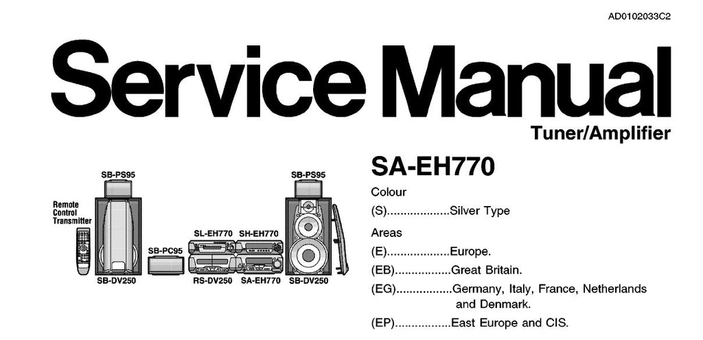 TECHNICS SA-EH770 TUNER AMPLIFIER SERVICE MANUAL INC BLK DIAG PCBS SCHEM DIAG AND PARTS LIST 37 PAGES ENG