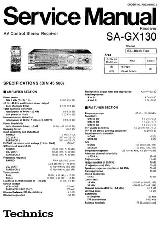 TECHNICS SA-GX130 AV CONTROL STEREO RECEIVER SERVICE MANUAL INC BLK DIAG PCBS SCHEM DIAG AND PARTS LIST 24 PAGES ENG