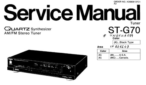 TECHNICS ST-G70 QUARTZ SYNTHESIZER FM AM TUNER SERVICE MANUAL INC BLK DIAG PCBS AND SCHEM DIAG 23 PAGES ENG