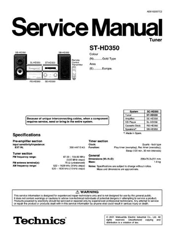 TECHNICS ST-HD350 TUNER SERVICE MANUAL INC BLK DIAG PCBS SCHEM DIAGS AND PARTS LIST 24 PAGES ENG