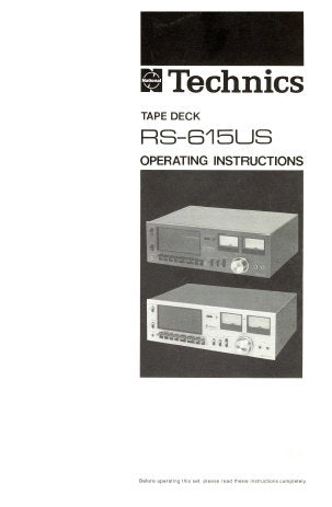 TECHNICS RS-615US STEREO CASSETTE TAPE DECK OPERATING INSTRUCTIONS INC CONN DIAGS AND TRSHOOT GUIDE 8 PAGES ENG FRANC