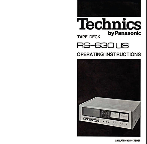 TECHNICS RS-630US STEREO CASSETTE TAPE DECK OPERATING INSTRUCTIONS INC CONN DIAG AND TRSHOOT GUIDE 8 PAGES ENG