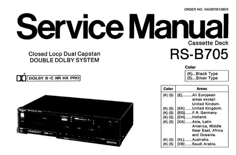 TECHNICS RS-B705 STEREO CASSETTE TAPE DECK SERVICE MANUAL INC BLK DIAG WIRING CONN DIAG SCHEM DIAG PCBS AND PARTS LIST 31 PAGES ENG