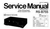 TECHNICS RS-B755 STEREO CASSETTE TAPE DECK SERVICE MANUAL INC BLK DIAG SCHEM DIAG WIRING CONN DIAG PCBS AND PARTS LIST 36 PAGES ENG