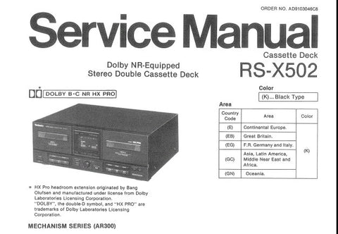 TECHNICS RS-X502 STEREO DOUBLE CASSETTE TAPE DECK SERVICE MANUAL  INC CONN DIAG WIRING CONN DIAG BLK DIAG SCHEM DIAG PCB'S AND PARTS LIST 34 PAGES ENG