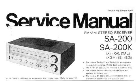 TECHNICS SA-200 SA-200K FM AM STEREO RECEIVER SERVICE MANUAL INC BLK DIAGS SCHEM DIAG PCB'S AND PARTS LIST 14 PAGES ENG