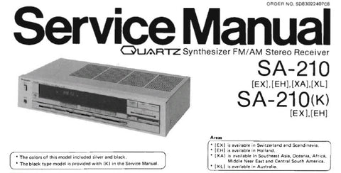 TECHNICS SA-210 SA-210 (K) QUARTZ SYNTHESIZER FM AM STEREO RECEIVER SERVICE MANUAL INC BLK DIAG SCHEM DIAG PCB'S AND PARTS LIST 18 PAGES ENG