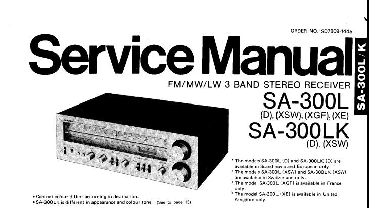 TECHNICS SA-300L SA-300LK FM MW LW 3 BAND STEREO RECEIVER SERVICE MANUAL INC BLK DIAG SCHEM DIAG PCB'S AND PARTS LIST 17 PAGES ENG