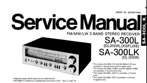 TECHNICS SA-300L SA-300LK FM MW LW 3 BAND STEREO RECEIVER SERVICE MANUAL INC BLK DIAG SCHEM DIAG PCB'S AND PARTS LIST 17 PAGES ENG