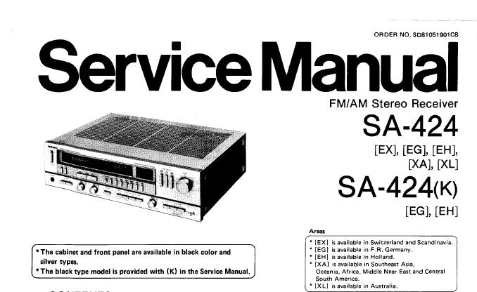TECHNICS SA-424 FM AM STEREO RECEIVER SERVICE MANUAL INC BLK DIAG SCHEM DIAG PCB'S AND PARTS LIST 31 PAGES ENG