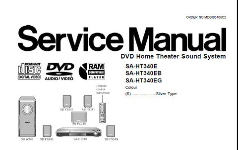 TECHNICS SA-HT340E SA-HT340EB SA-340EG DVD HOME THEATER SOUND SYSTEM SERVICE MANUAL INC CONN DIAGS WIRING CONN DIAG BLK DIAG SCHEM DIAGS PCB'S TRSHOOT GUIDE OVERALL BLK DIAGS AND PARTS LIST 95 PAGES ENG