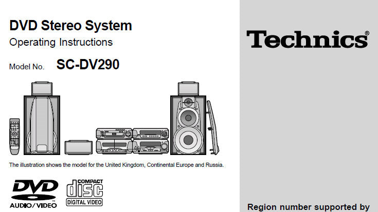 TECHNICS SC-DV290 DVD STEREO SYSTEM OPERATING INSTRUCTIONS INC CONN DIAGS AND TRSHOOT GUIDE 52 PAGES ENG