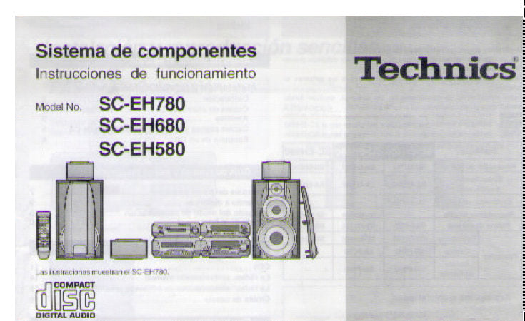 TECHNICS SC-EH780 SC-EH680 SC-EH580 SYSTEMA DE COMPONENTES INSTRUCCIONES DE FUNCIONAMIENTO 26 PAGES ESP