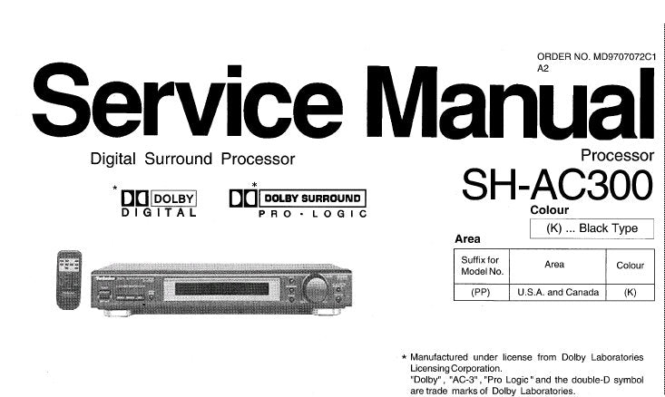 TECHNICS SH-AC300 DIGITAL SOUND PROCESSOR SERVICE MANUAL INC SCHEM DIAG PCB'S WIRING CONN DIAG AND PARTS LIST 20 PAGES ENG