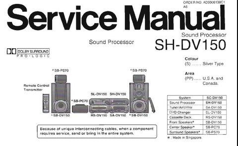TECHNICS SH-DV150 SOUND PROCESSOR SERVICE MANUAL INC SCHEM DIAGS PCB'S BLK DIAG AND PARTS LIST 29 PAGES ENG