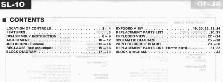 TECHNICS SL-10 DIRECT DRIVE AUTOMATIC TURNTABLE SYSTEM SERVICE MANUAL INC BLK DIAG PCB'S SCHEM DIAG AND PARTS LIST 43 PAGES ENG DEUT FRANC