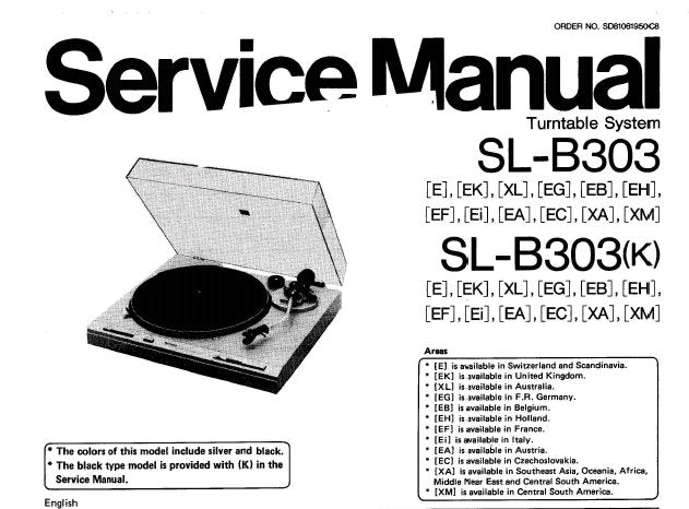 TECHNICS SL-B303 SL-B303(K) TURNTABLE SYSTEM SERVICE MANUAL INC BLK DIAG SCHEM DIAG PCB'S AND PARTS LIST 16 PAGES ENG DEUT FRANC ESP