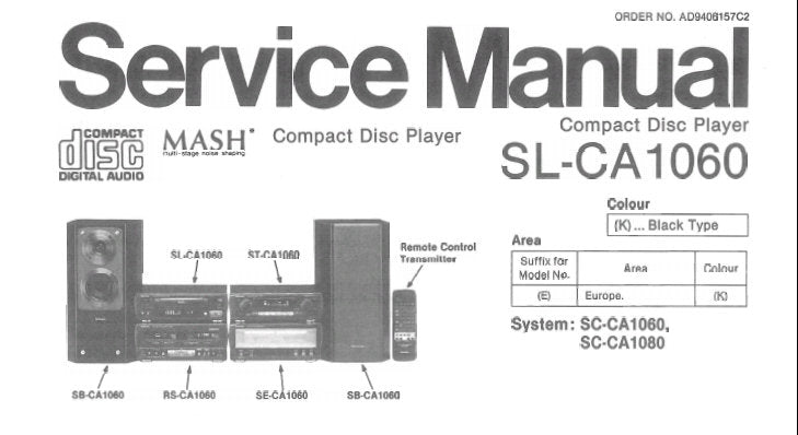 TECHNICS SL-CA1060 CD PLAYER SERVICE MANUAL INC TRSHOOT GUIDE BLK DIAG SCHEM DIAG PCB'S AND PARTS LIST 26 PAGES ENG