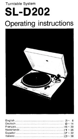 TECHNICS SL-D202 TURNTABLE SYSTEM OPERATING INSTRUCTIONS INC CONN DIAGS 39 PAGES ENG DEUT FRANC NL ESP ITAL