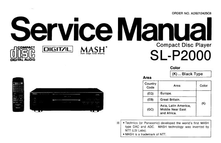 TECHNICS SL-P2000 CD PLAYER SERVICE MANUAL INC CONN DIAG BLK DIAG SCHEM DIAG PCB'S WIRING CONN DIAG AND PARTS LIST 41 PAGES ENG