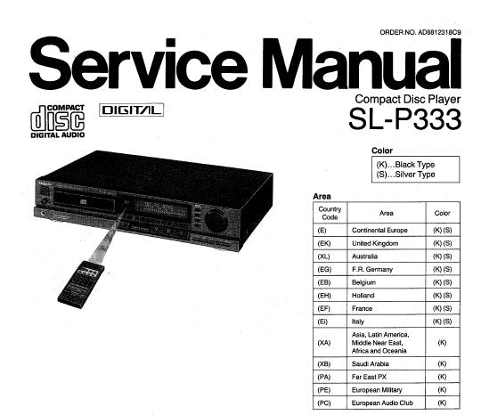 TECHNICS SL-P333 SL-P222 SL-P555 SL-P777 CD PLAYER SERVICE MANUAL INC CONN DIAG BLK DIAG SCHEM DIAG PCB'S WIRING CONN DIAG TRSHOOT GUIDE AND PARTS LIST 53 PAGES ENG DEUT FRANC ESP