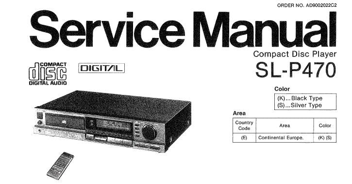 TECHNICS SL-P470 CD PLAYER SERVICE MANUAL INC CONN DIAG BLK DIAG SCHEM DIAG PCB'S WIRING CONN DIAG TRSHOOT GUIDE AND PARTS LIST 42 PAGES ENG