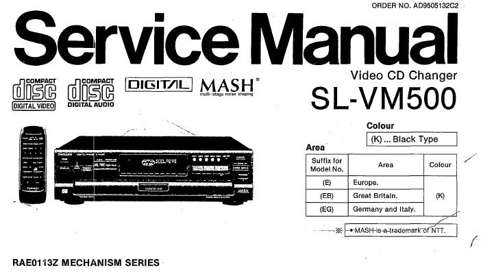 TECHNICS SL-VM500 VIDEO CD CHANGER SERVICE MANUAL INC CONN DIAG TRSHOOT GUIDES BLK DIAG SCHEM DIAGS WIRING CONN DIAG PCBS AND PARTS LIST 86 PAGES ENG