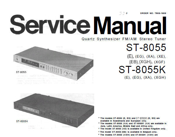 TECHNICS ST-8055 ST-8055K QUARTZ SYNTHESIZER FM AM STEREO TUNER SERVICE MANUAL INC BLOCK DIAG PCB WIRING VIEW SCHEM DIAG AND PARTS LIST 25 PAGES ENG