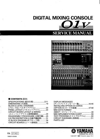 YAMAHA 01V DIGITAL MIXING CONSOLE SERVICE MANUAL INC BLK DIAG PCBS SCHEM DIAGS AND PARTS LIST 155 PAGES ENG