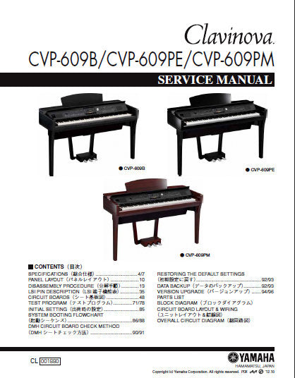 YAMAHA CVP-609B CVP-609PE CVP-609PM CLAVINOVA SERVICE MANUAL INC BLK DIAG PCBS SCHEM DIAGS AND PARTS LIST 183 PAGES ENG