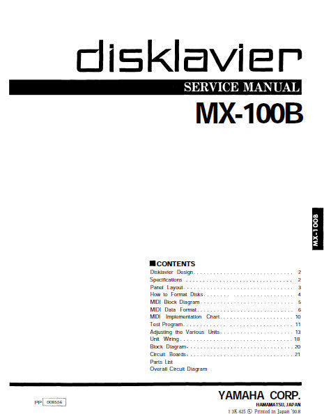 YAMAHA MX-100B DISKLAVIER PIANO SERVICE MANUAL INC BLK DIAG PCBS SCHEM DIAGS AND PARTS LIST 50 PAGES ENG