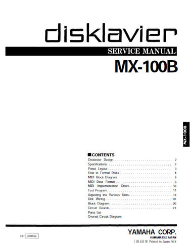YAMAHA MX-100B DISKLAVIER PIANO SERVICE MANUAL INC BLK DIAG PCBS SCHEM DIAGS AND PARTS LIST 50 PAGES ENG