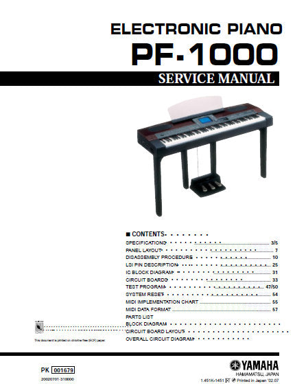 YAMAHA PF-1000 ELECTRONIC PIANO SERVICE MANUAL INC BLK DIAG PCBS SCHEM DIAGS AND PARTS LIST 111 PAGES ENG