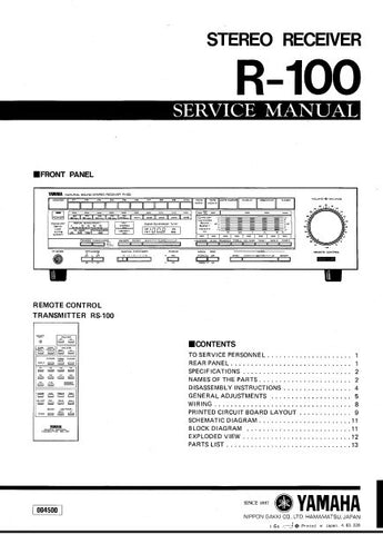 YAMAHA R-100 STEREO RECEIVER SERVICE MANUAL INC BLK DIAG PCBS SCHEM DIAG AND PARTS LIST 27 PAGES ENG