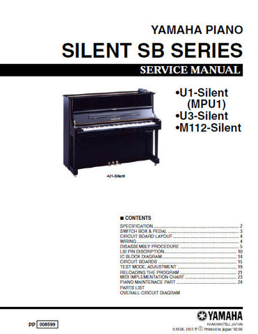 YAMAHA SILENT SB SERIES U1-SILENT U3-SILENT M112-SILENT PIANO SERVICE MANUAL INC PCBS SCHEM DIAG AND PARTS LIST 49 PAGES ENG