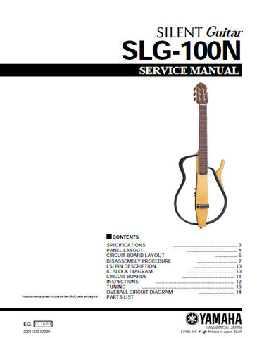 YAMAHA SLG-100N SILENT GUITAR SERVICE MANUAL INC PCBS SCHEM DIAG AND PARTS LIST 22 PAGES ENG