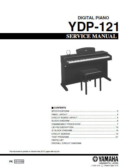 YAMAHA YDP-121 DIGITAL PIANO SERVICE MANUAL INC BLK DIAG PCBS SCHEM DI –  THE MANUALS SERVICE