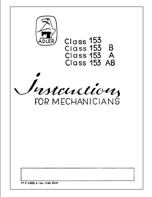 ADLER 153 153B 153A 153AB SEWING MACHINE SERVICE MANUAL 24 PAGES ENG