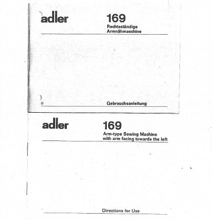 ADLER 169 NAHMASCHINE SEWING MACHINE GEBRAUCHSANLEITUNG DIRECTIONS FOR USE 27 SEITE/PAGES DEUTSCH ENG