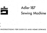 ADLER 187 SEWING MACHINE INSTRUCTION BOOK 27 PAGES ENG