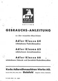 ADLER 64 65 66 NAHMASCHINE GEBRAUCHS-ANLEITUNG 11 SEITE DEUTSCH