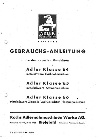 ADLER 64 65 66 NAHMASCHINE GEBRAUCHS-ANLEITUNG 11 SEITE DEUTSCH