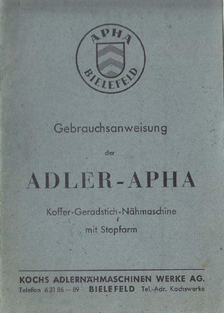 ADLER APHA NAHMASCHINE GEBRAUCHSANWEISUNG 16 SEITE DEUTSCH