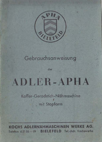 ADLER APHA NAHMASCHINE GEBRAUCHSANWEISUNG 16 SEITE DEUTSCH