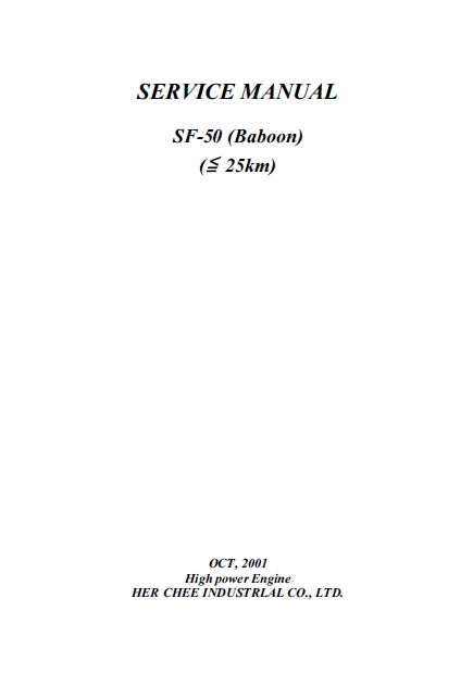 ADLY SF-50 BABOON SCOOTER SERVICE MANUAL 85 PAGES ENG