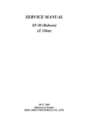 ADLY SF-50 BABOON SCOOTER SERVICE MANUAL 85 PAGES ENG