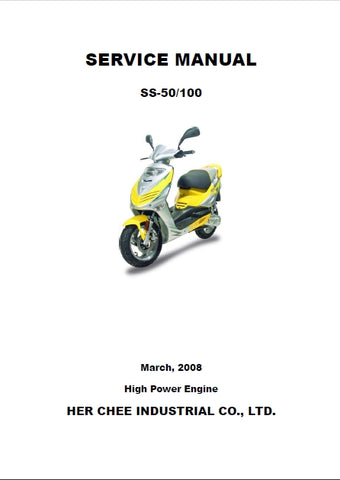 ADLY SS-50 SS-100 SCOOTER SERVICE MANUAL 87 PAGES ENG