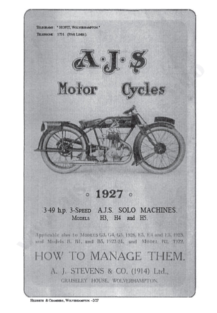 AJS H3 H4 H5 G3 G4 G5 MOTORCYCLE INSTRUCTION BOOK 32 PAGES ENG